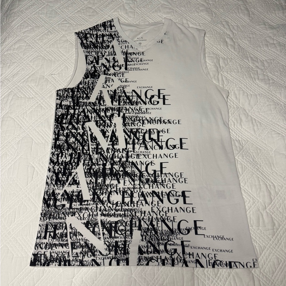 Armani Exchange Tank Top XS White Black Graphic Logo Y2K Vintage Streetwear